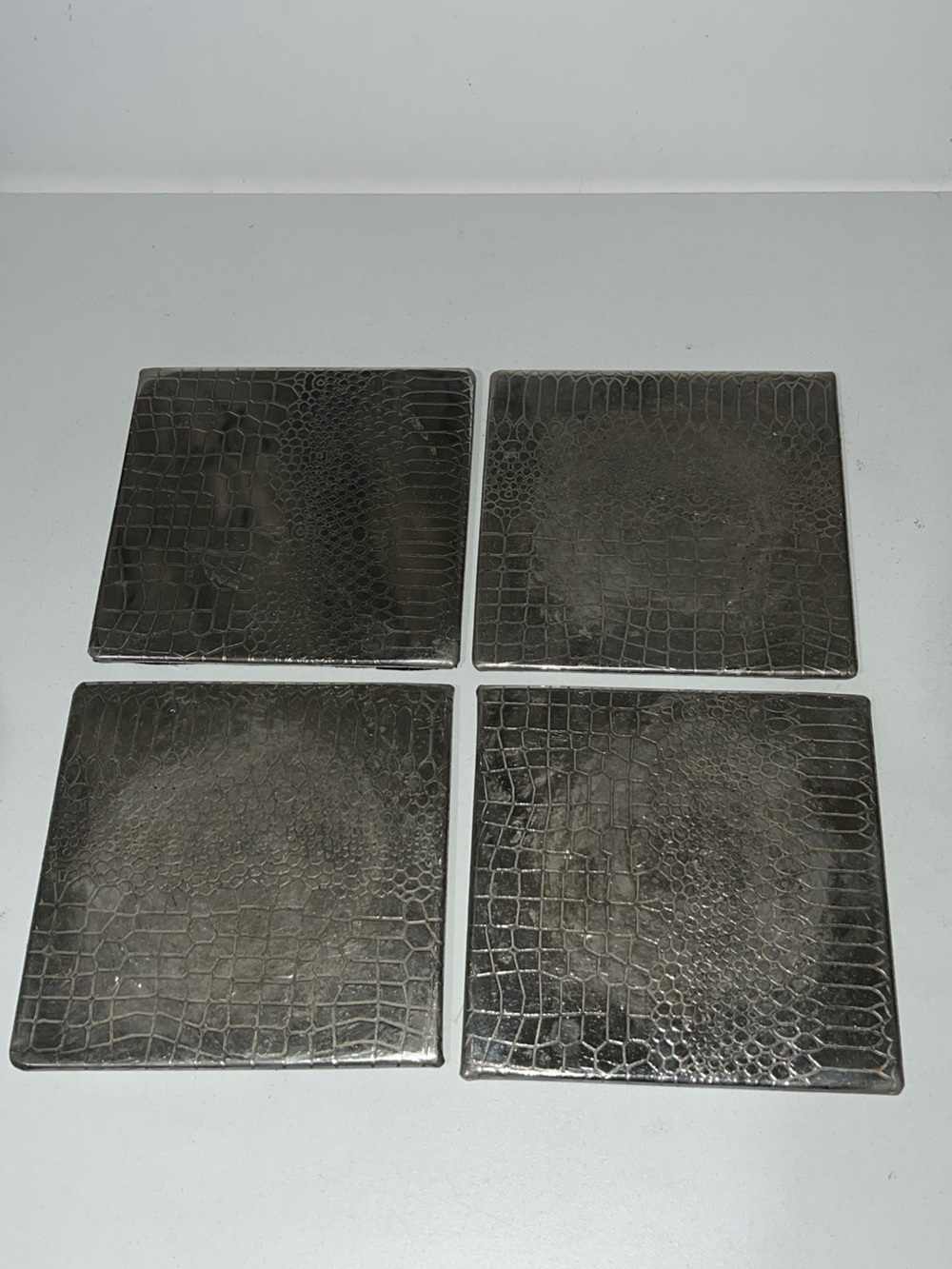 Vintage Godinger Metallic Crocodile Skin Coasters Set Of 4 Metal Coasters India